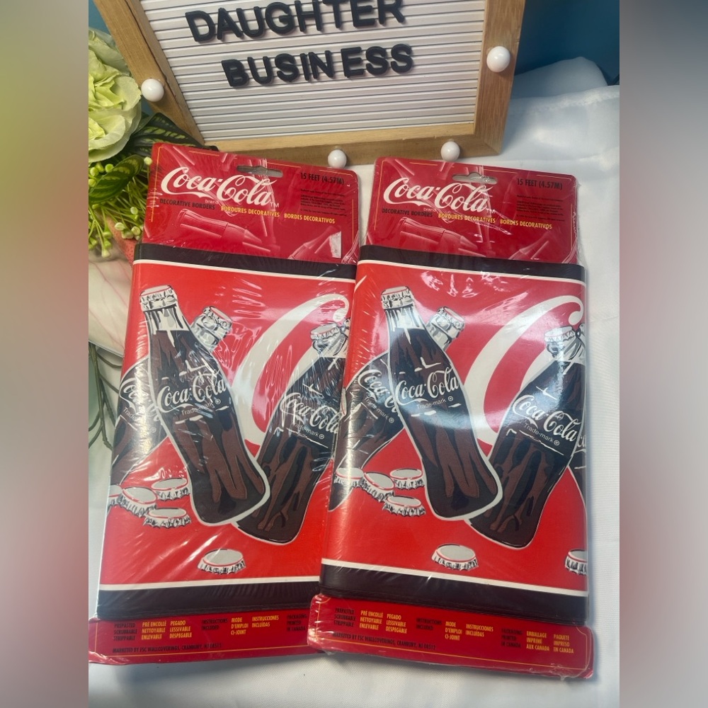 Vintage Coca-Cola Wallpaper Border Lot of 2 Rolls 15 Ft Coke Bottle Wall 1990s